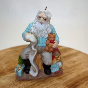 Vintage Santa Christmas Tree Ornament with List and Teddy Bear